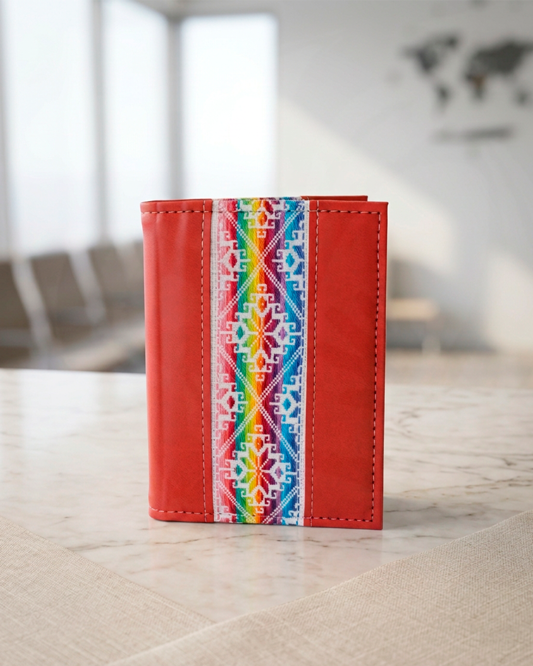 Porta Pasaporte Rojo con Bordado de Colores - Telar de Cintura